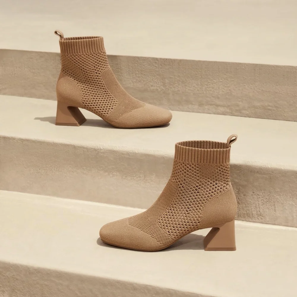NEW VIVAIA Square-Toe Perforated Heeled Boots Comfy minimalist sustainable 9.5 - Picture 10 of 10
